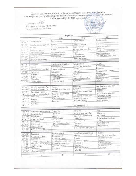 Сабқ кестесі 2025-2026 оқу жылы