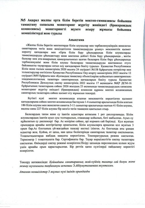 Тамақтану сапасына мониторинг жасау анықтамасы